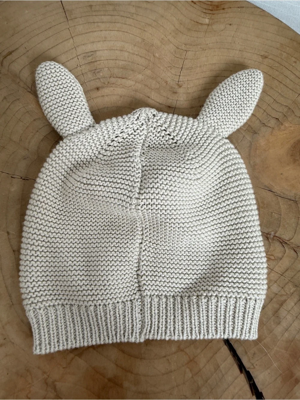 H&M Baby Knit Bear Ear Beanie Hat Cream Cotton Neutral Unisex | Size 3-6M